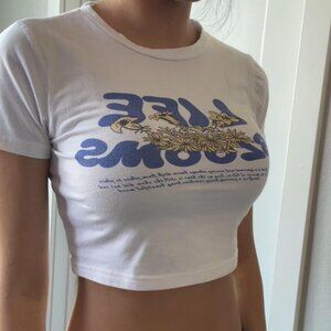 Women's White and Blue Crop-top